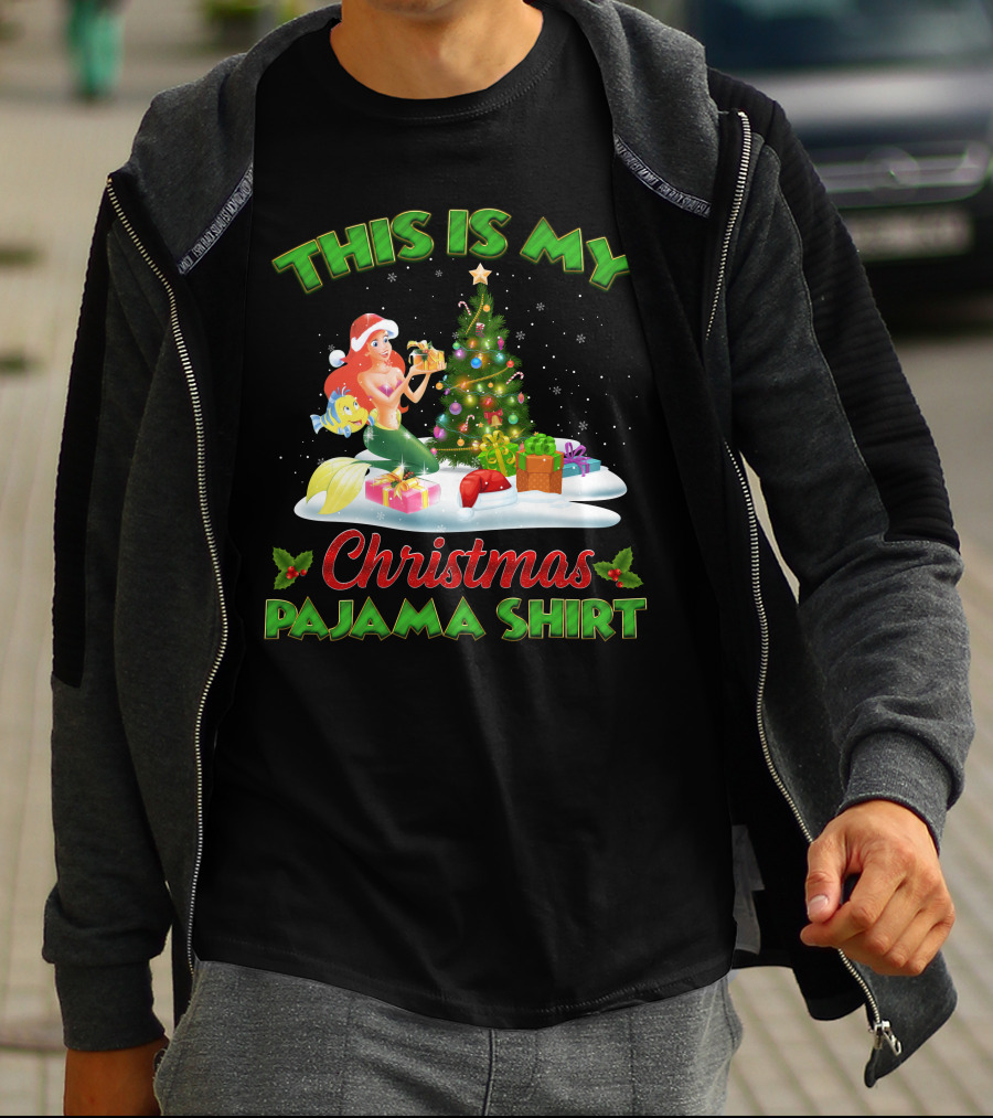 This Is My Christmas Pajama Shirt Ariel And Flounder Holiday Scene T-Shirt