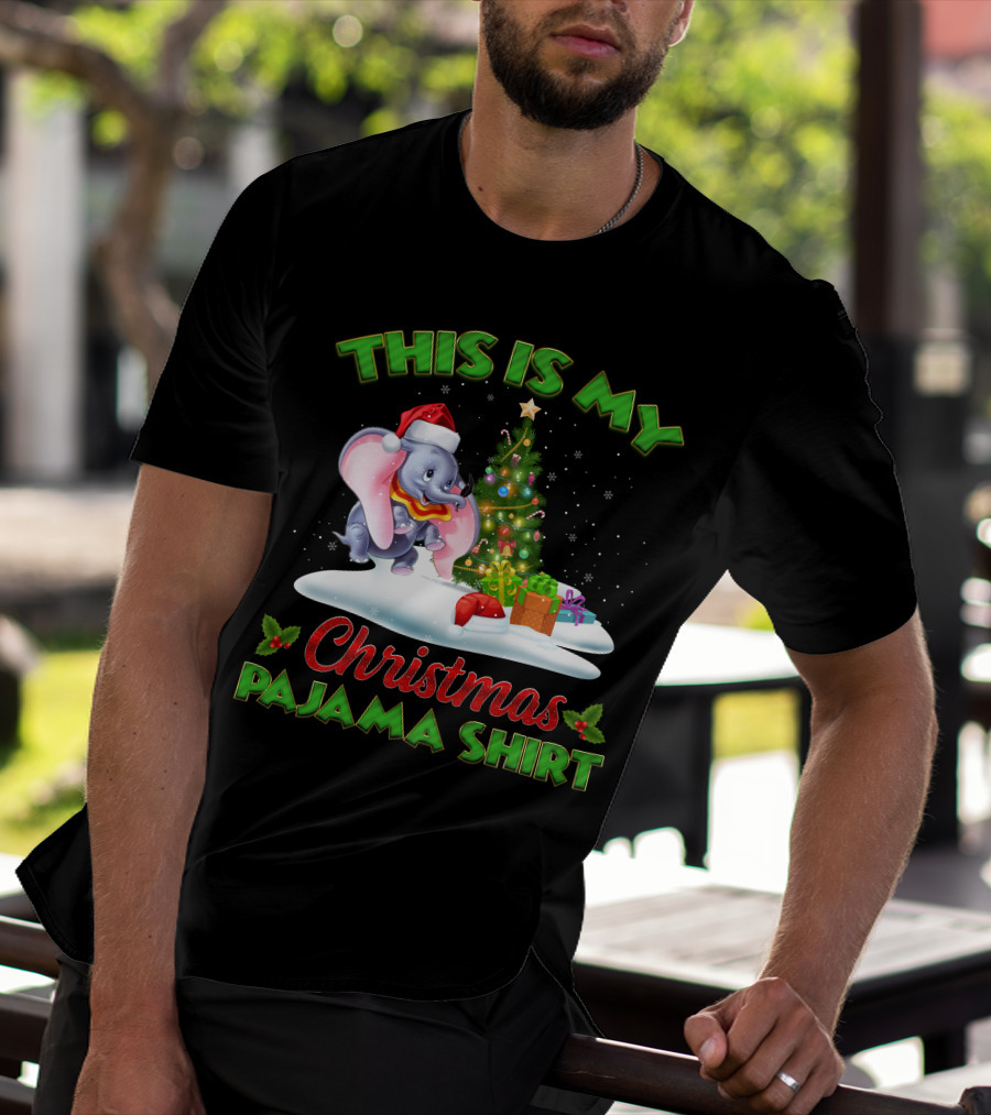 This Is My Christmas Pajama Shirt Dumbo Santa Hat Christmas Tree Presents T-Shirt
