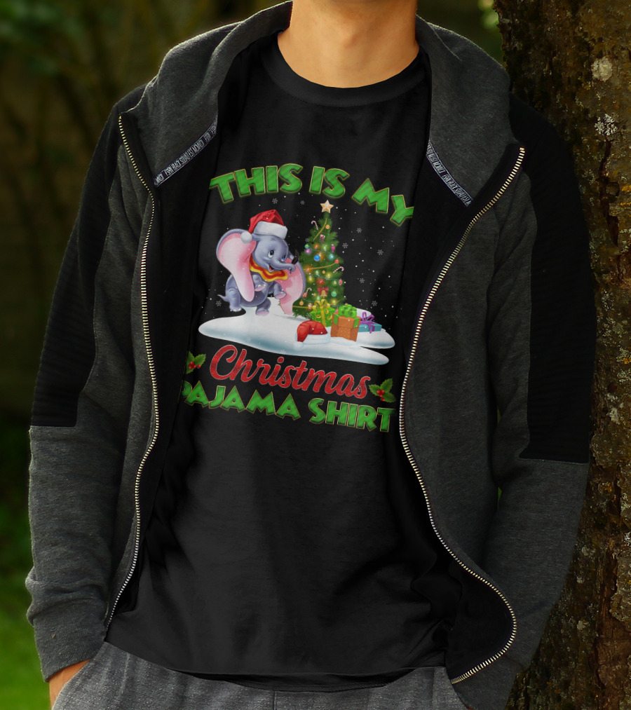 This Is My Christmas Pajama Shirt Dumbo Santa Hat Christmas Tree Presents T-Shirt