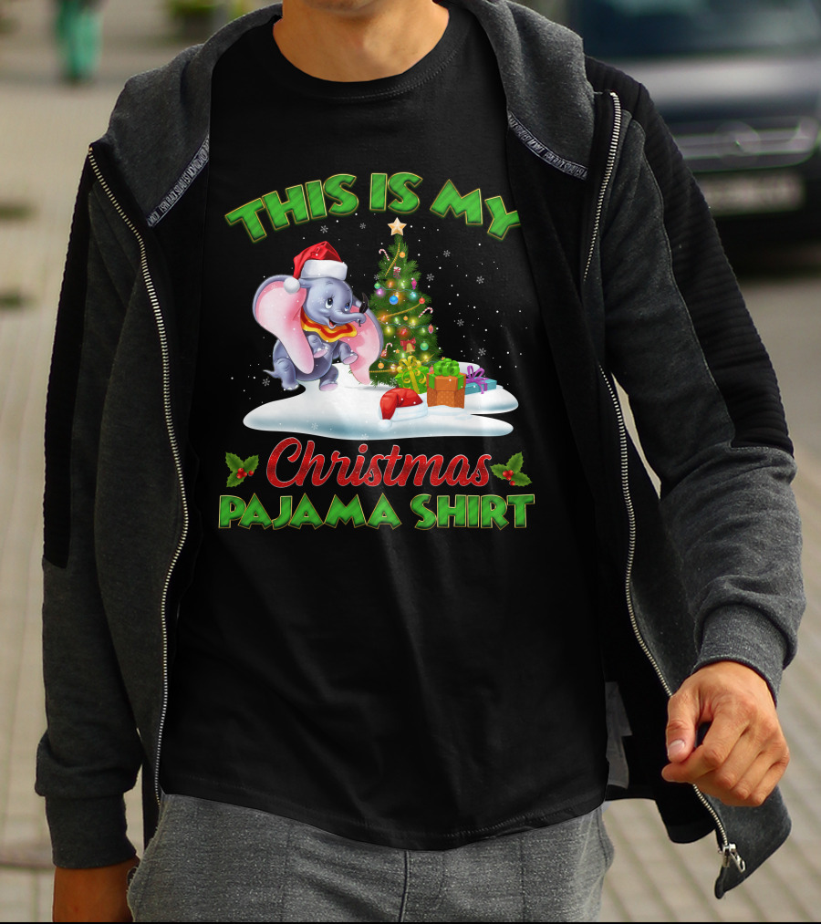 This Is My Christmas Pajama Shirt Dumbo Santa Hat Christmas Tree Presents T-Shirt