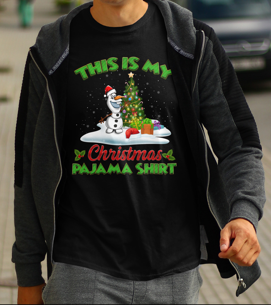 This Is My Christmas Pajama Shirt Holiday Olaf Santa Hat T-Shirt