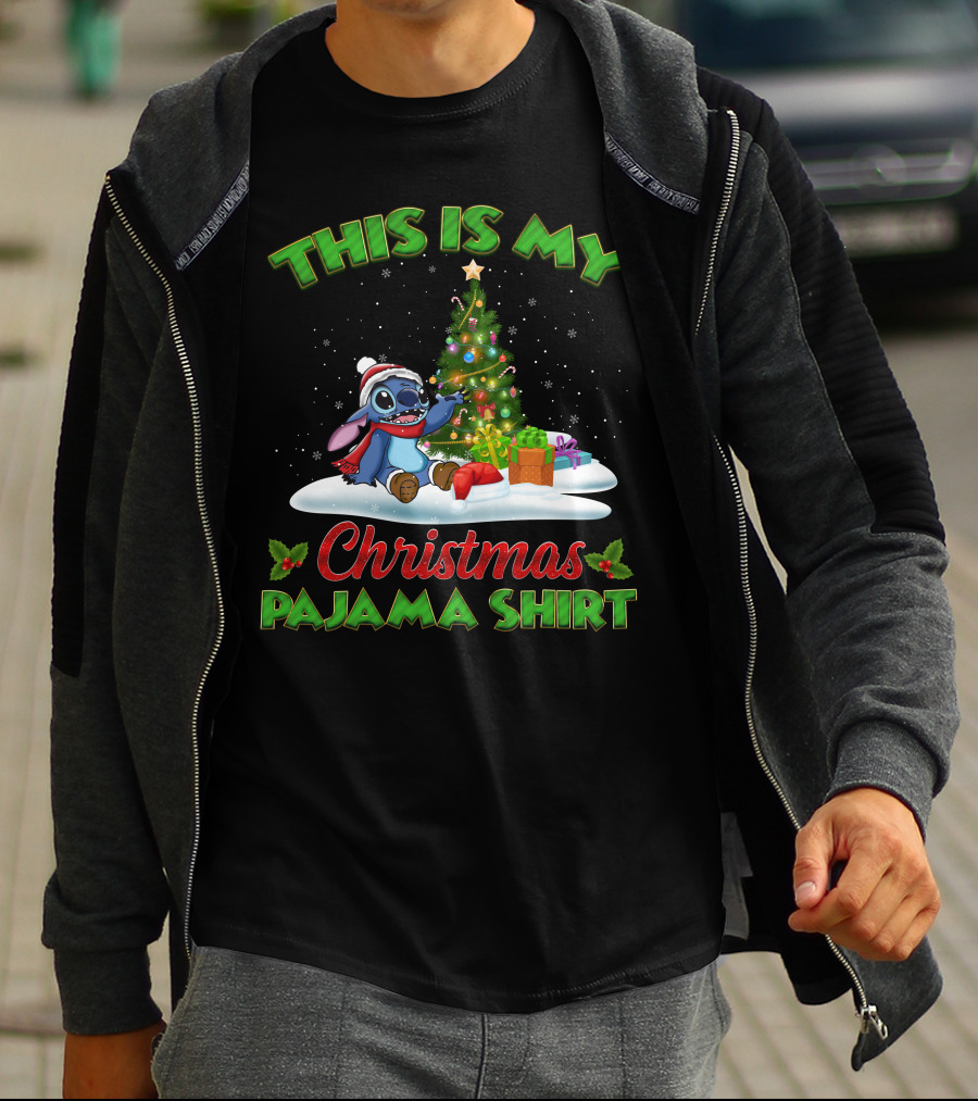 This Is My Christmas Pajama Shirt Stitch Tree Presents T-Shirt