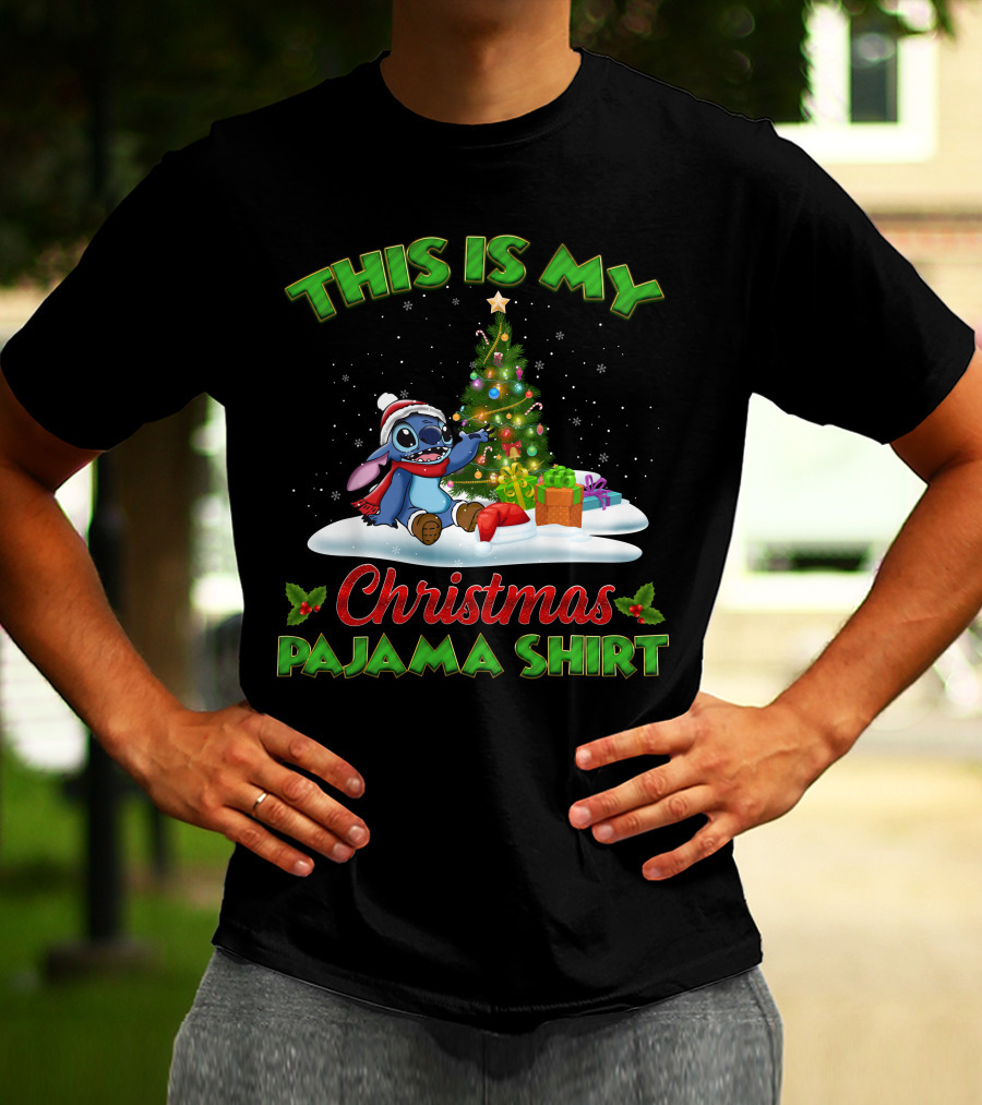 This Is My Christmas Pajama Shirt Stitch Tree Presents T-Shirt