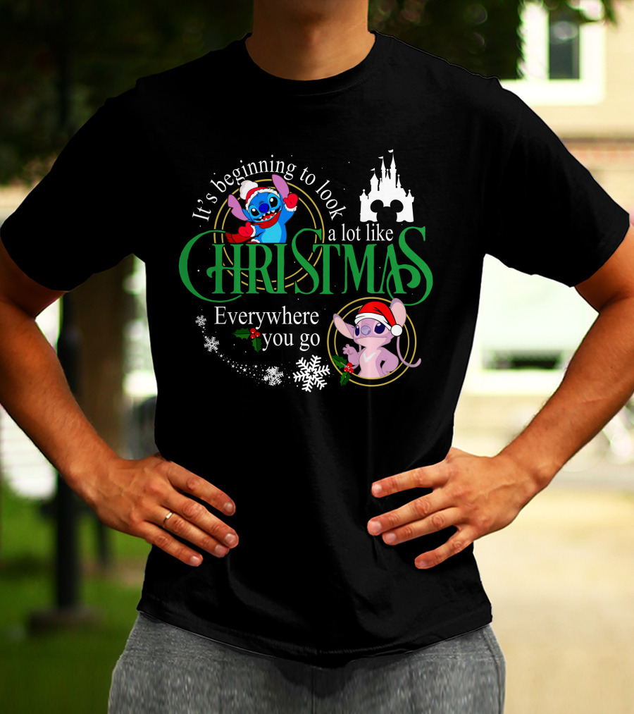 It's Beginning To Look A Lot Like Christmas Stitch & Angel Everywhere You Go T-Shirt