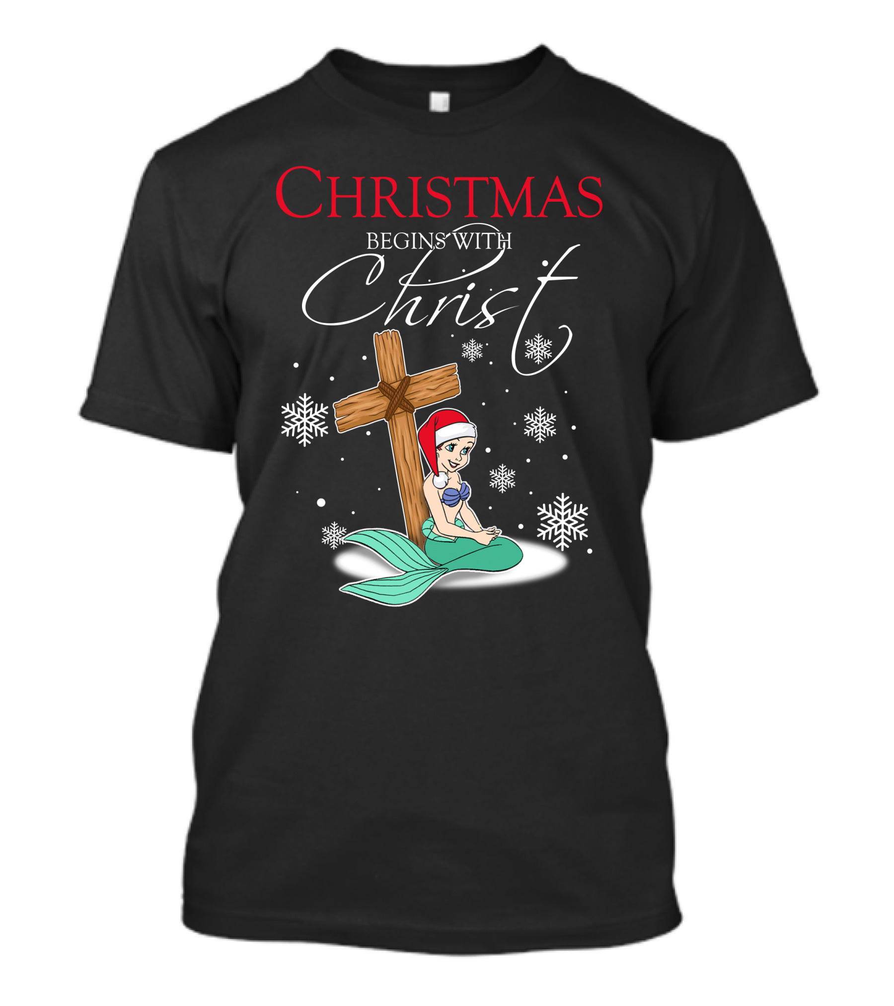Christmas Begins With Christ Ariel Snowflakes T-Shirt