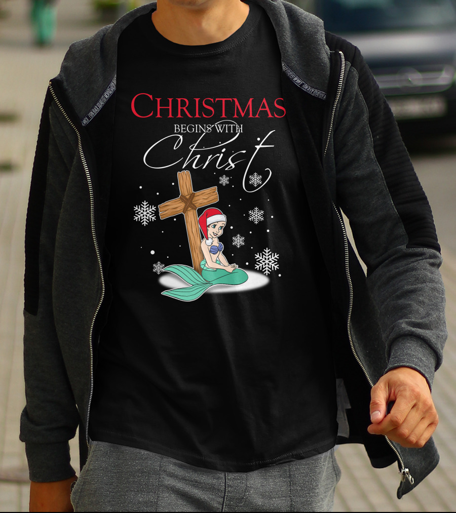 Christmas Begins With Christ Ariel Snowflakes T-Shirt