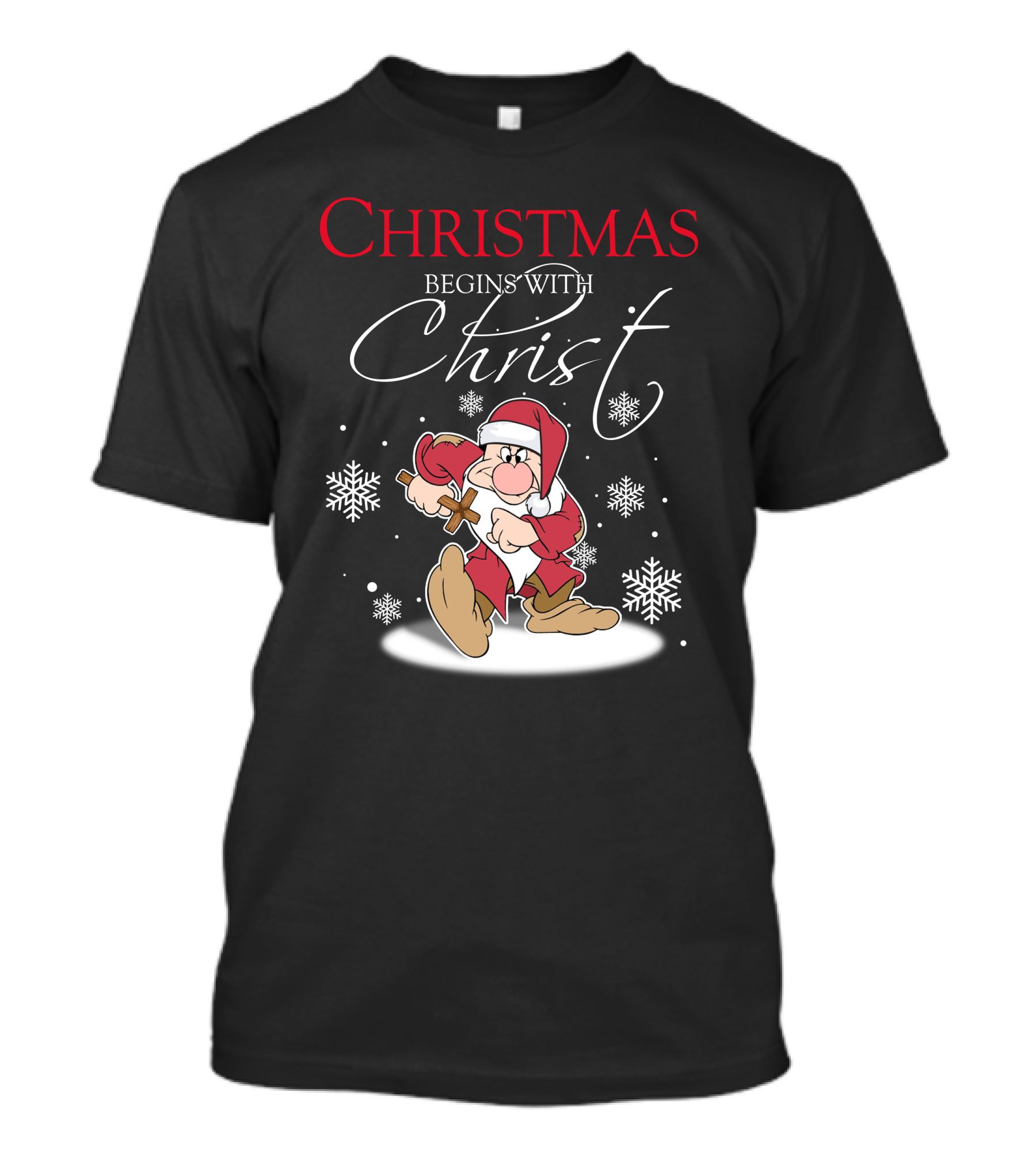 Christmas Begins With Christ Grumpy Santa Snowflakes T-Shirt