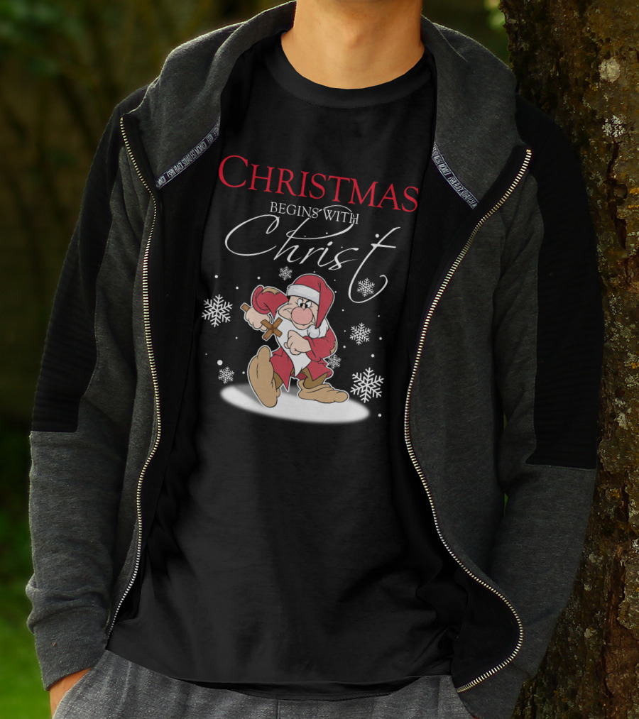 Christmas Begins With Christ Grumpy Santa Snowflakes T-Shirt