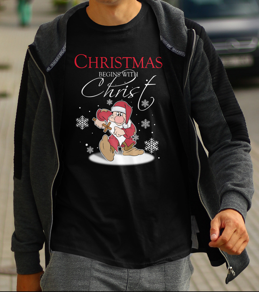 Christmas Begins With Christ Grumpy Santa Snowflakes T-Shirt