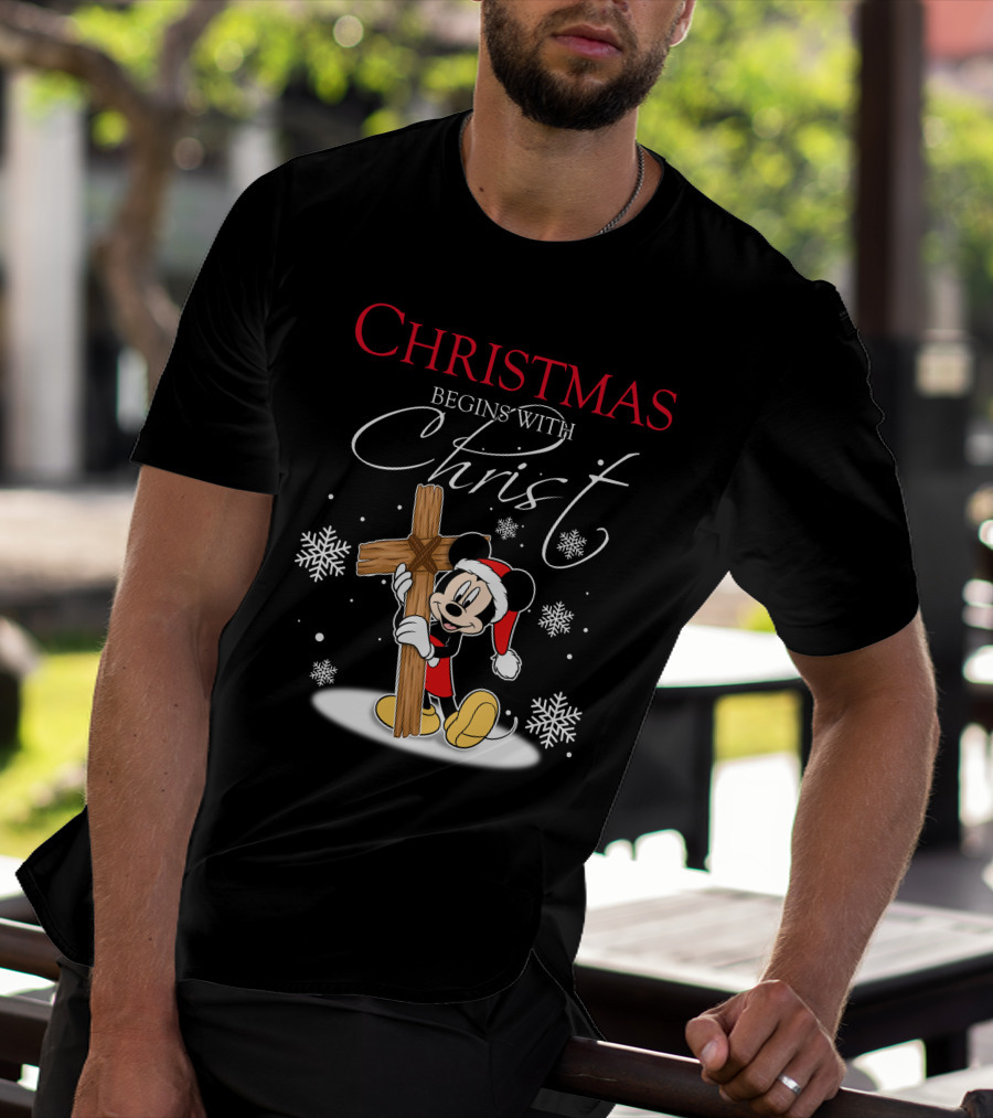 Christmas Begins With Christ Mickey Mouse Snowflakes T-Shirt