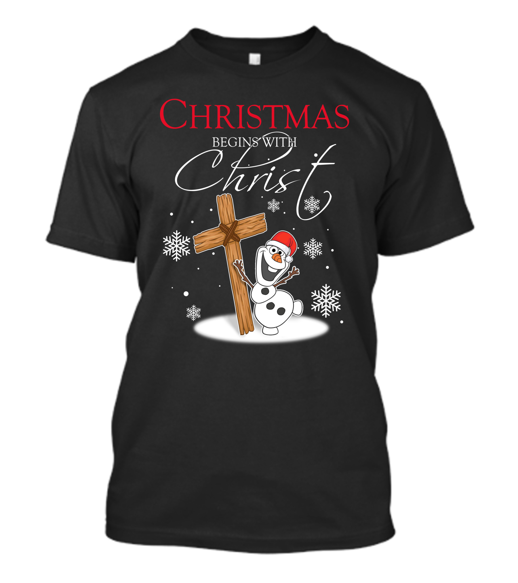 Christmas Begins With Christ Olaf Snowman And Cross T-Shirt