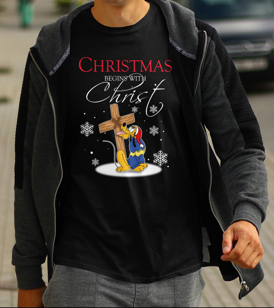 Christmas Begins With Christ Pluto Snowflakes Cross T-Shirt