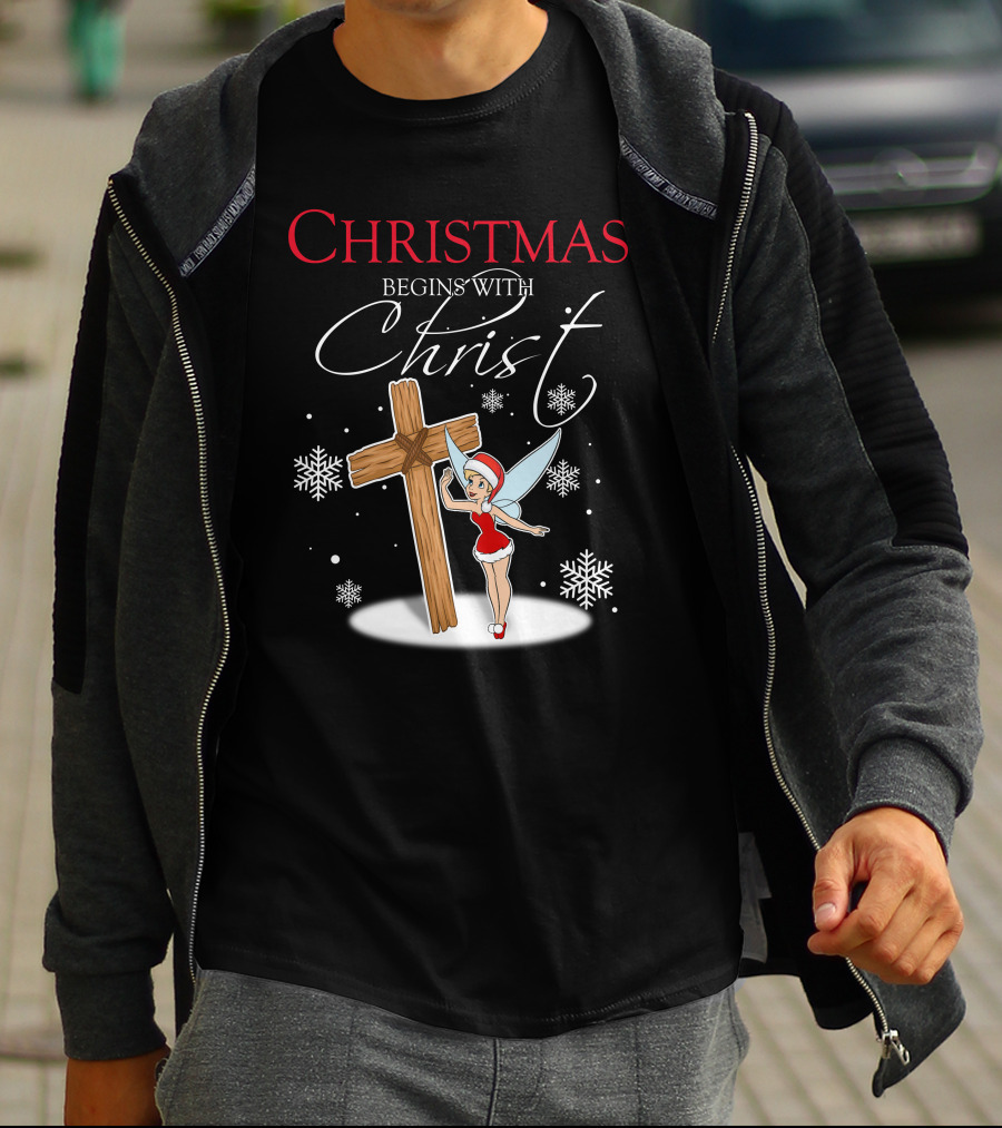 Christmas Begins With Christ Cross Tinker Bell T-Shirt