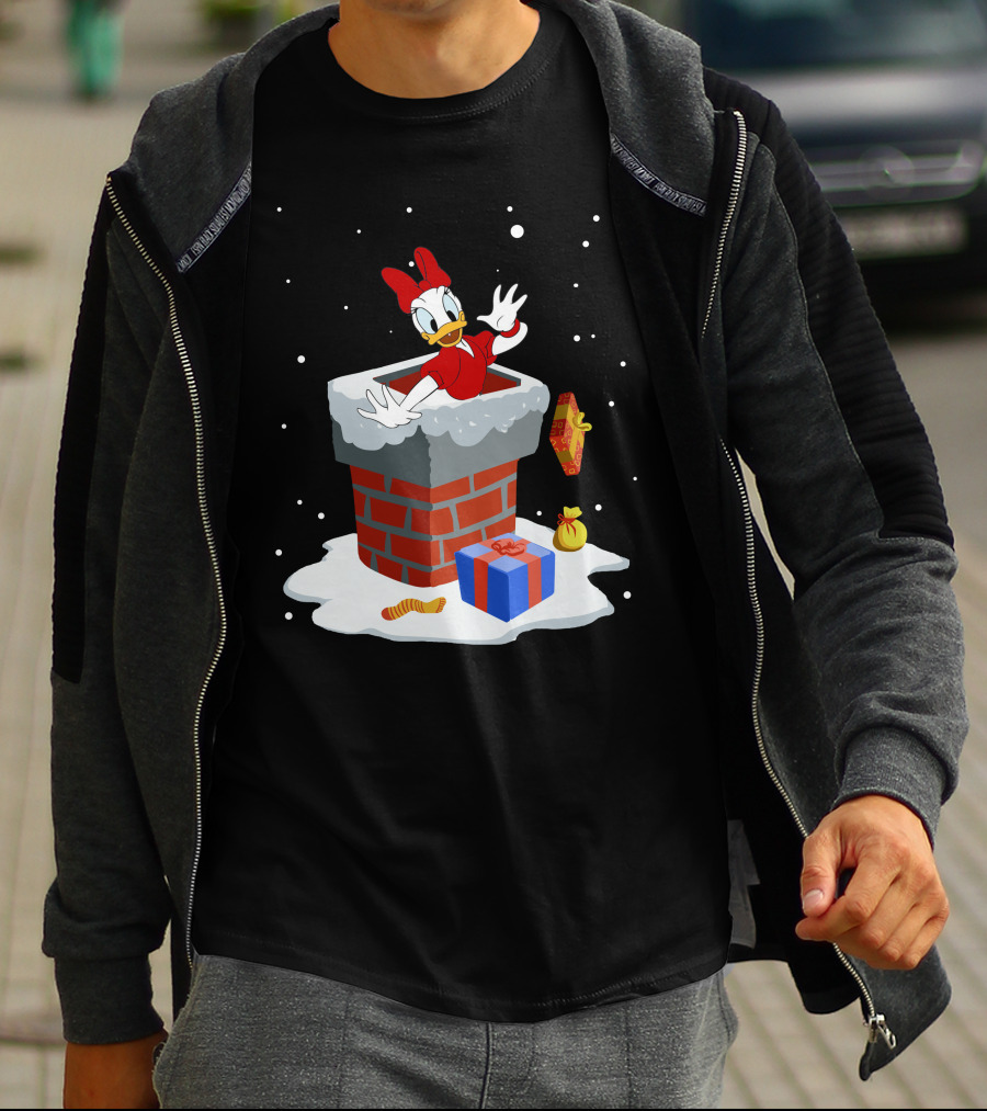 Daisy Duck Christmas Chimney Surprise With Snow And Gifts T-Shirt