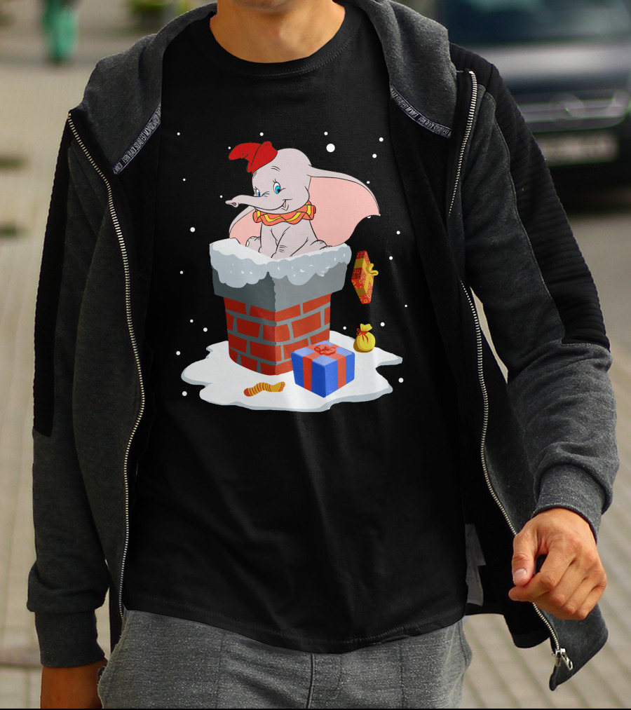 Dumbo Christmas Chimney Presents Snowflakes T-Shirt