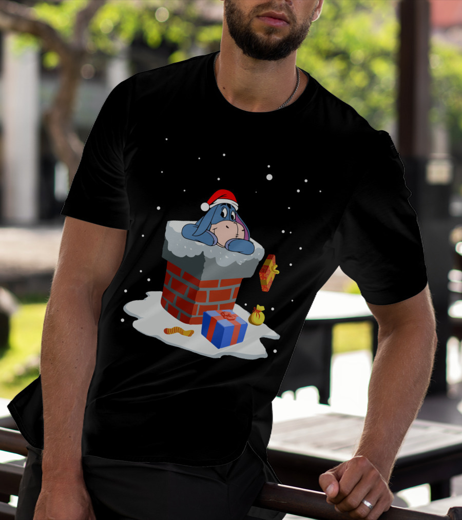 Eeyore Santa Chimney Christmas Gifts Snowflakes T-Shirt