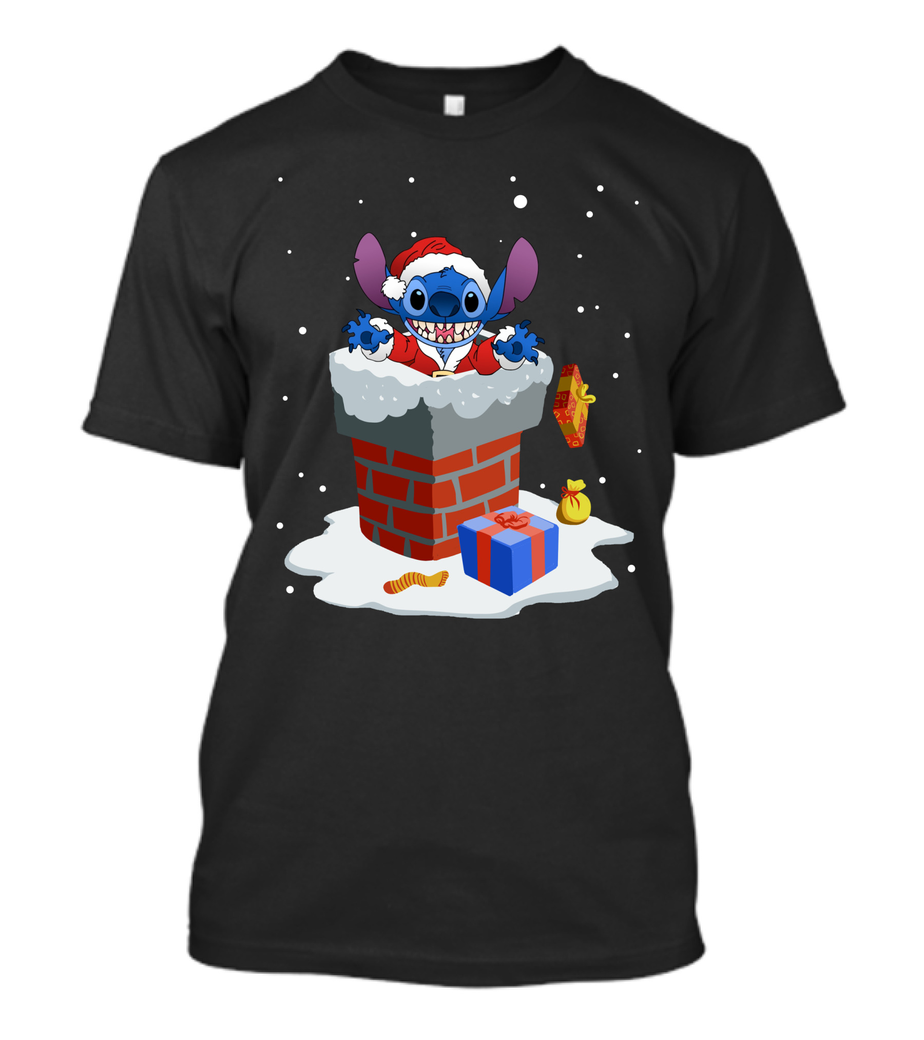 Santa Stitch Christmas Chimney Snow Scene T-Shirt