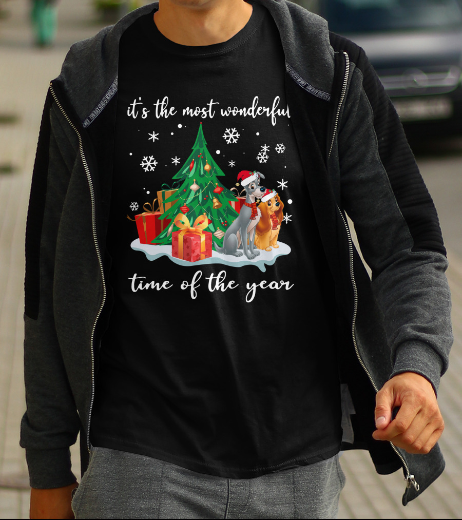 It's The Most Wonderful Time Of The Year Lady And The Tramp Christmas Tree Snowflakes T-Shirt