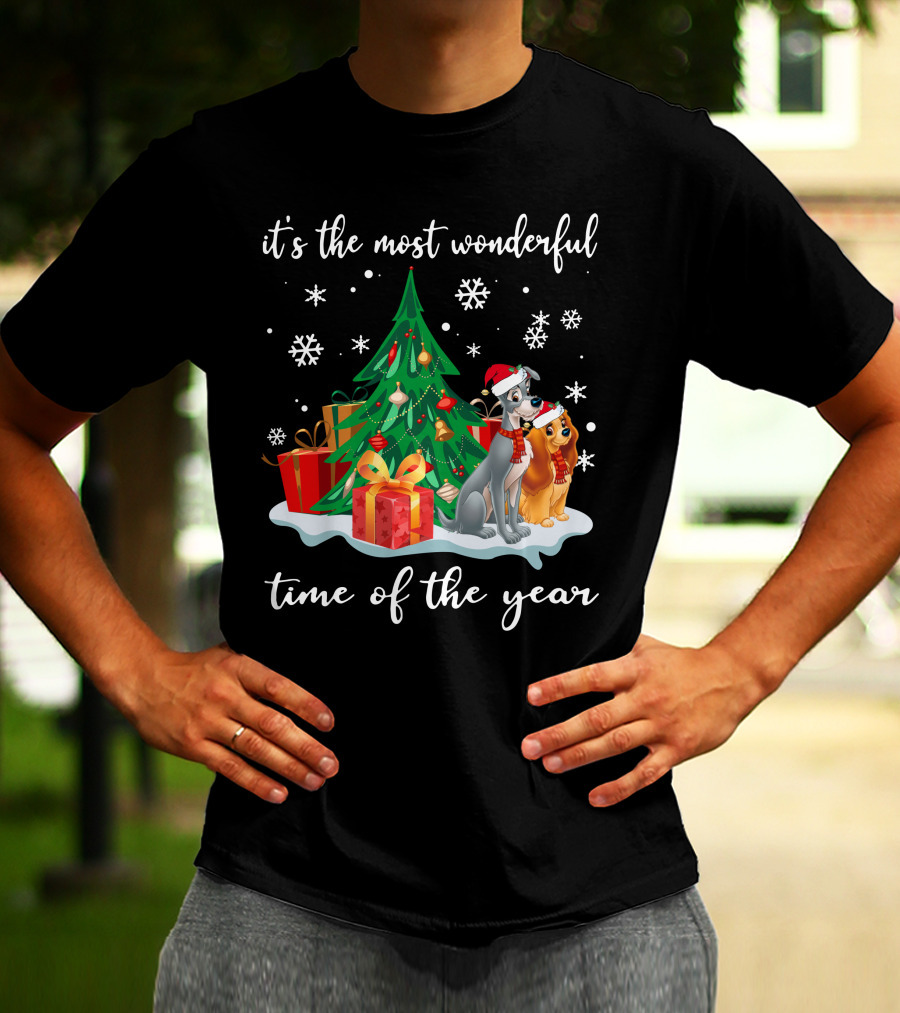 It's The Most Wonderful Time Of The Year Lady And The Tramp Christmas Tree Snowflakes T-Shirt