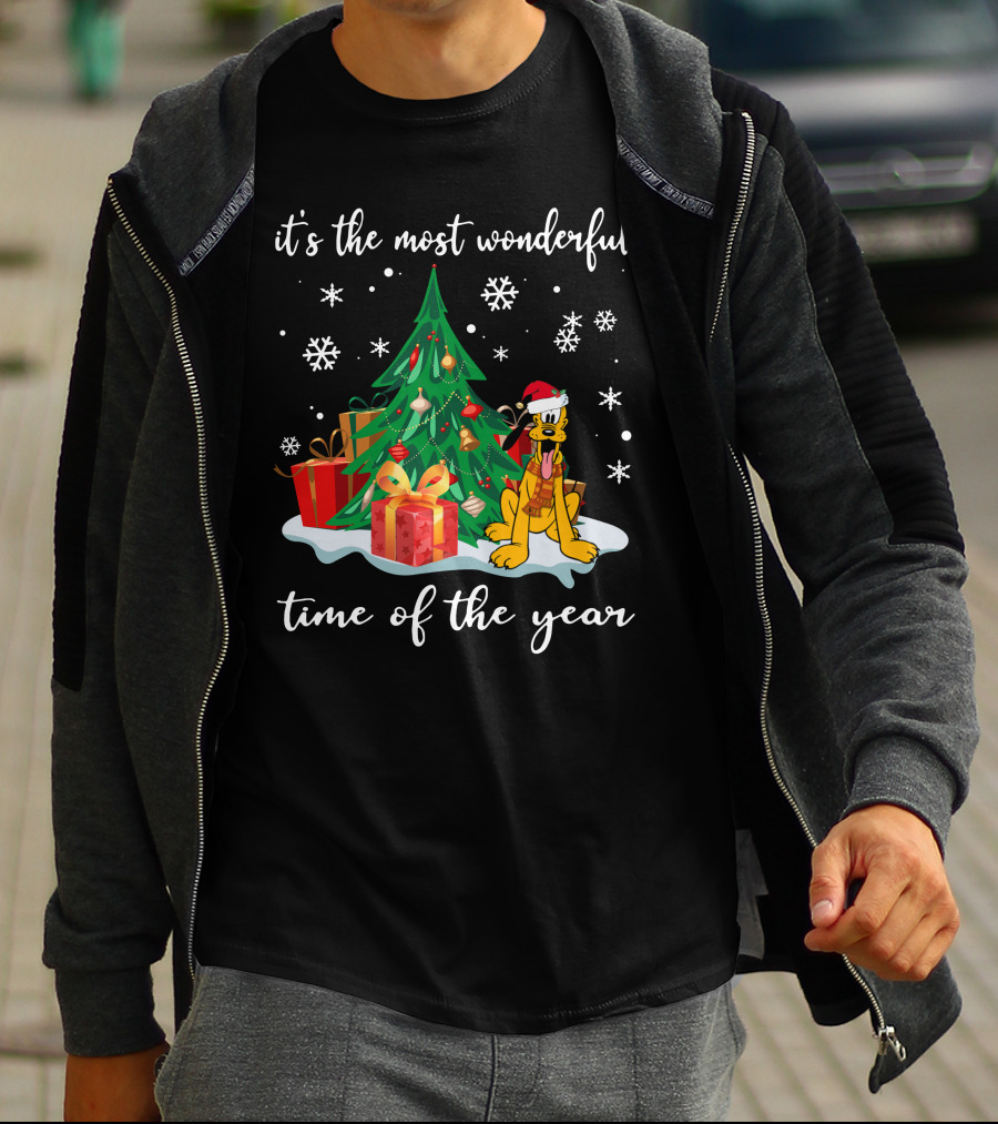 It's The Most Wonderful Time Of The Year Pluto Christmas Tree Snowflakes Gifts T-Shirt