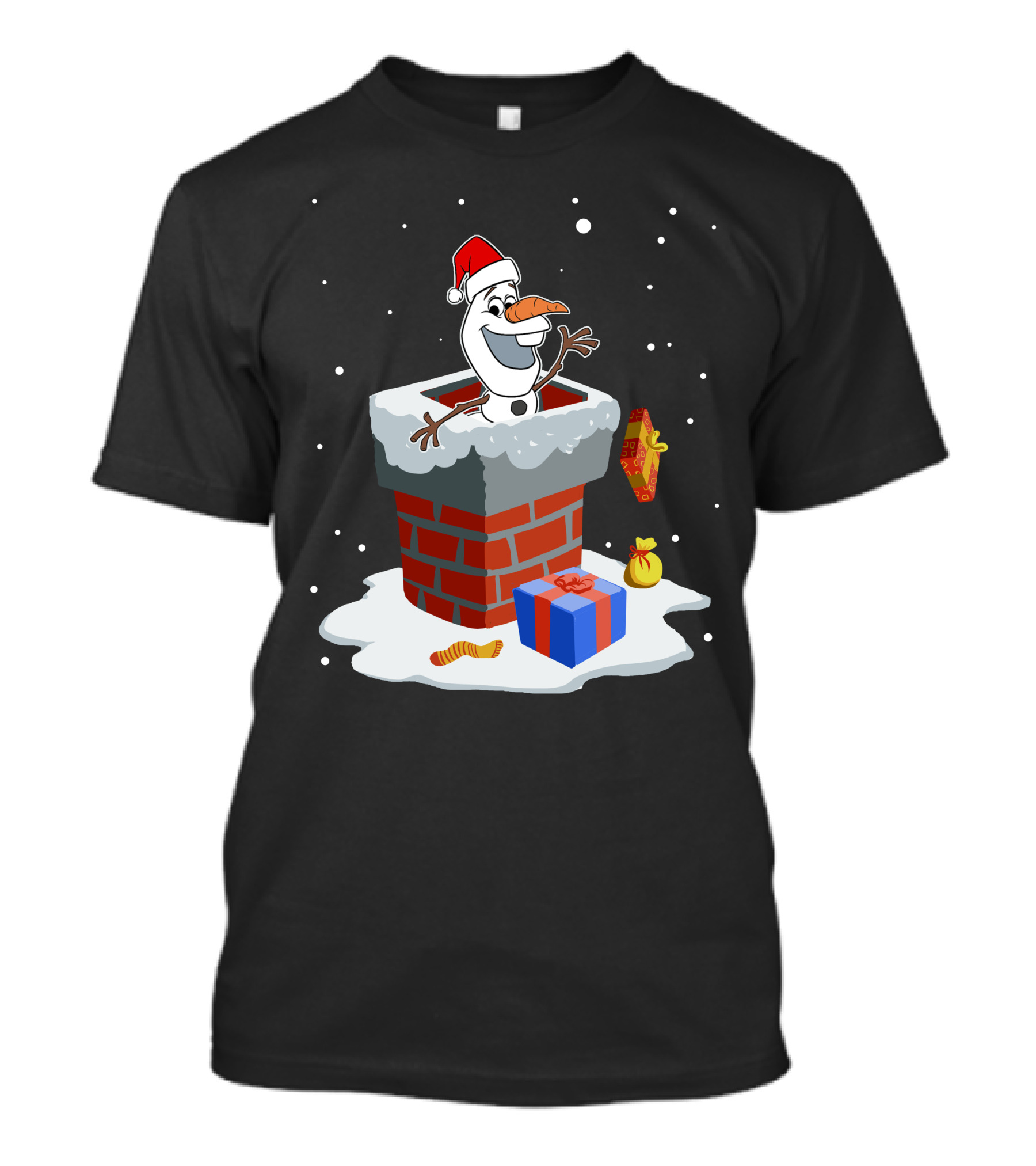 Olaf Christmas Santa Chimney Snowman With Gifts T-Shirt