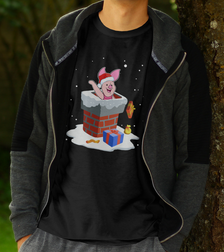 Piglet Santa Christmas Chimney Gifts Snow T-Shirt
