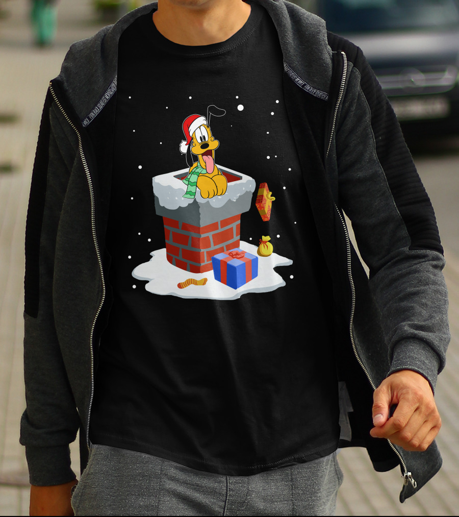 Pluto Santa Hat Chimney Christmas Gifts Snowflakes T-Shirt