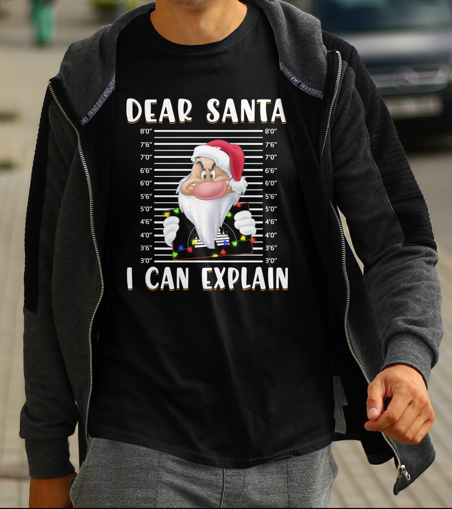 Dear Santa I Can Explain Grumpy Mugshot Christmas Santa Hat T-Shirt