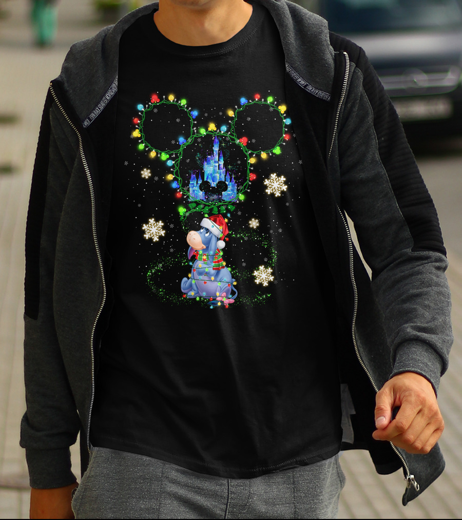 Eeyore Christmas Castle Lights Magic Mickey Ears Snowflakes T-Shirt