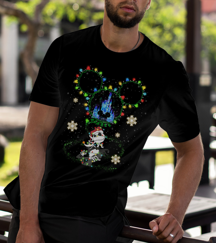 Mickey Mouse Ears Holiday Lights Jack Skellington Christmas Castle Snowflakes T-Shirt