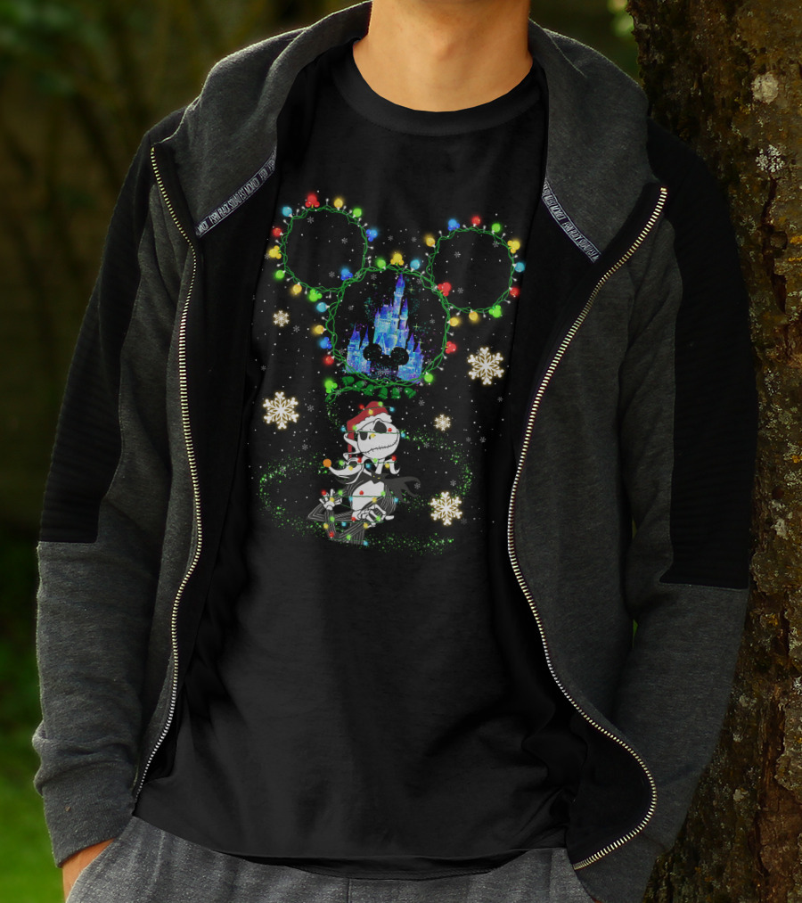 Mickey Mouse Ears Holiday Lights Jack Skellington Christmas Castle Snowflakes T-Shirt