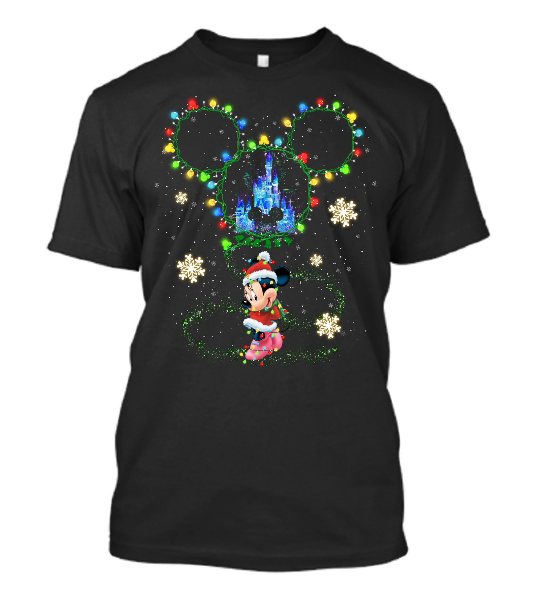 Minnie Mouse Christmas Lights And Disney Castle Holiday Scene T-Shirt
