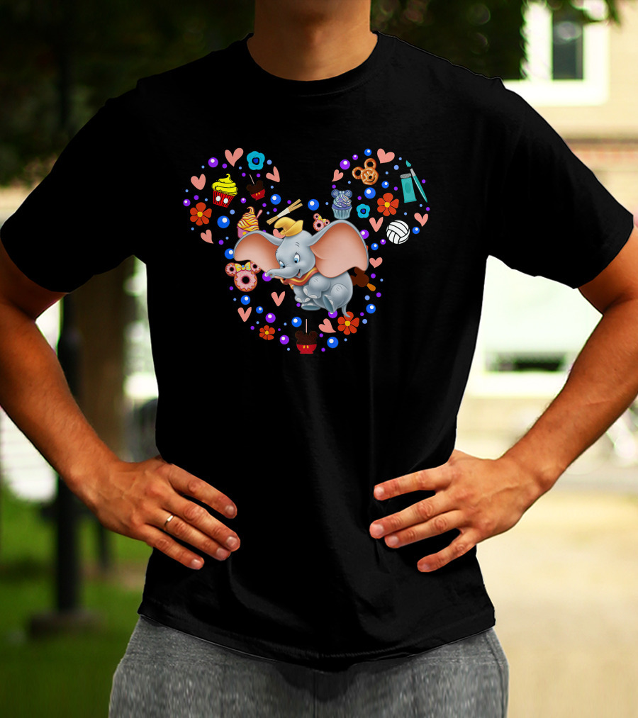 Dumbo Flying Circus With Mickey Mouse Shape Cupcakes And Donuts Balloons T-Shirt