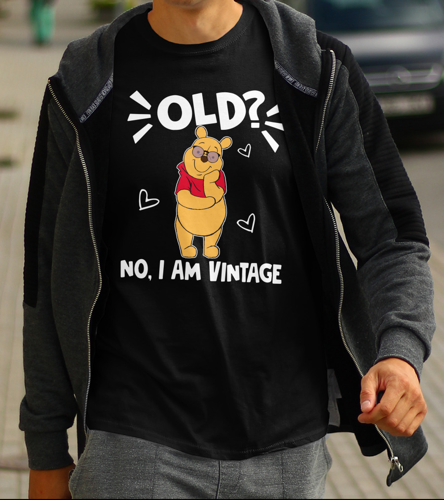 Pooh Old? No I Am Vintage Cartoon Character With Sunglasses And Hearts T-Shirt
