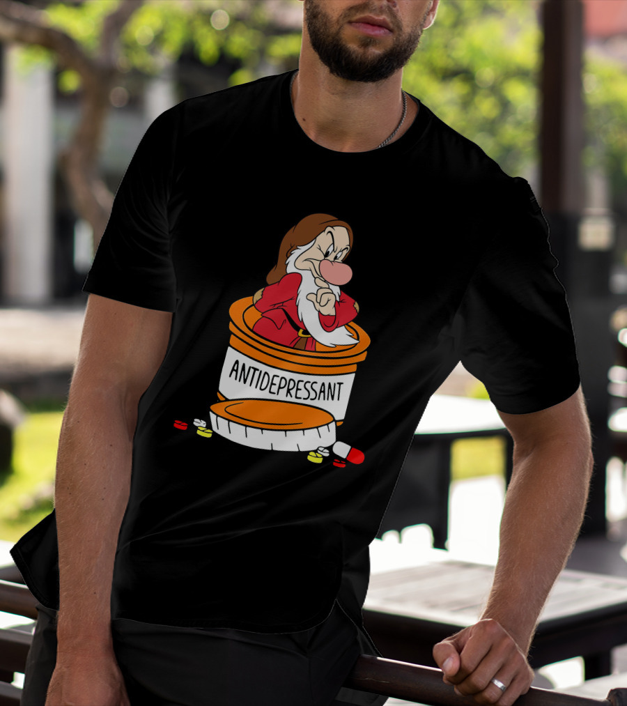 Grumpy Antidepressant Bottle Cartoon Character T-Shirt