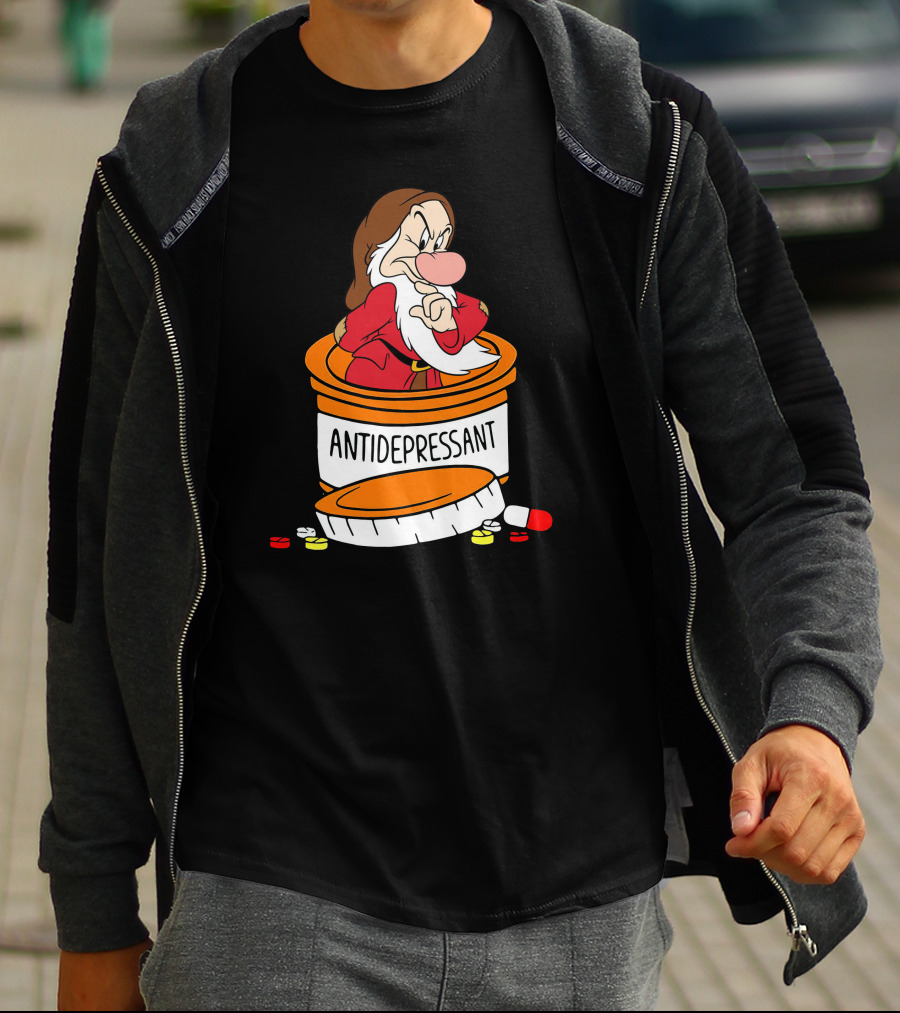 Grumpy Antidepressant Bottle Cartoon Character T-Shirt