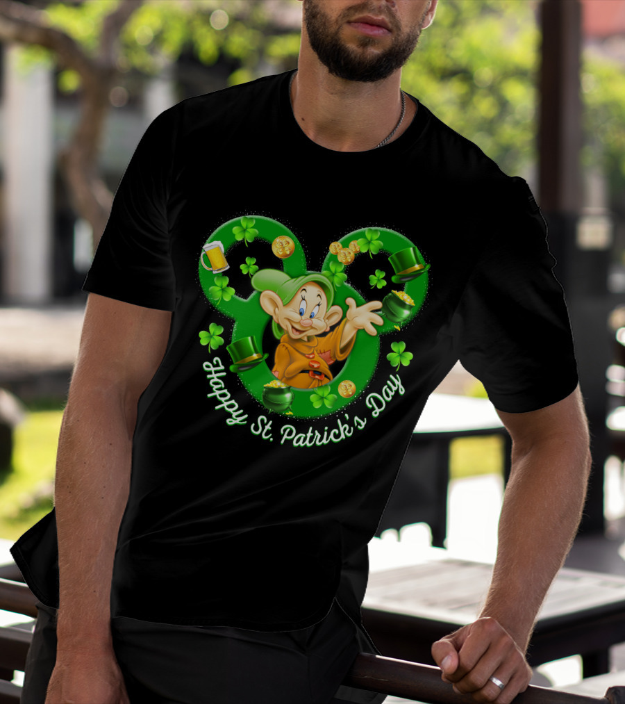 Dopey Happy St. Patrick's Day Shamrocks And Gold Coins T-Shirt