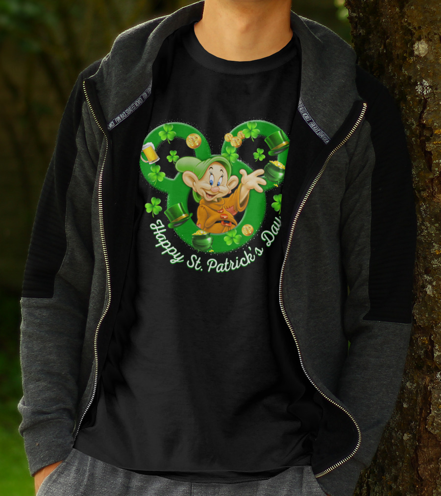 Dopey Happy St. Patrick's Day Shamrocks And Gold Coins T-Shirt