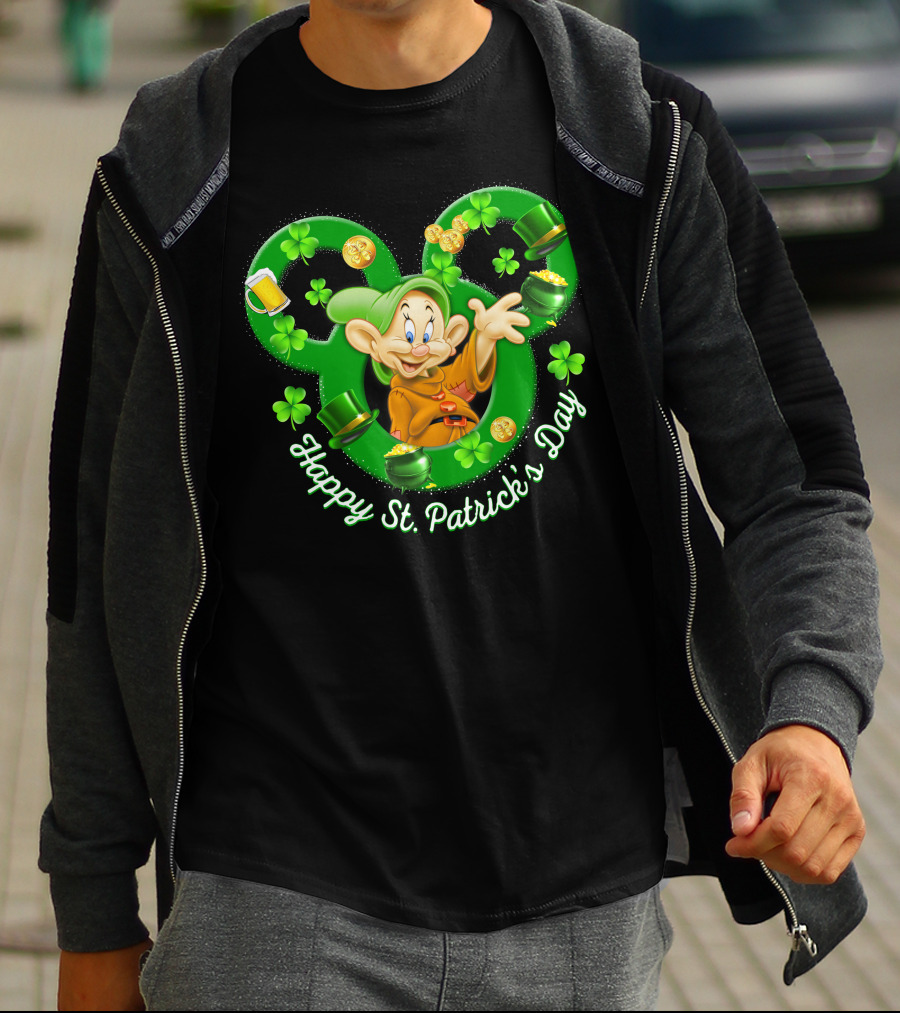 Dopey Happy St. Patrick's Day Shamrocks And Gold Coins T-Shirt