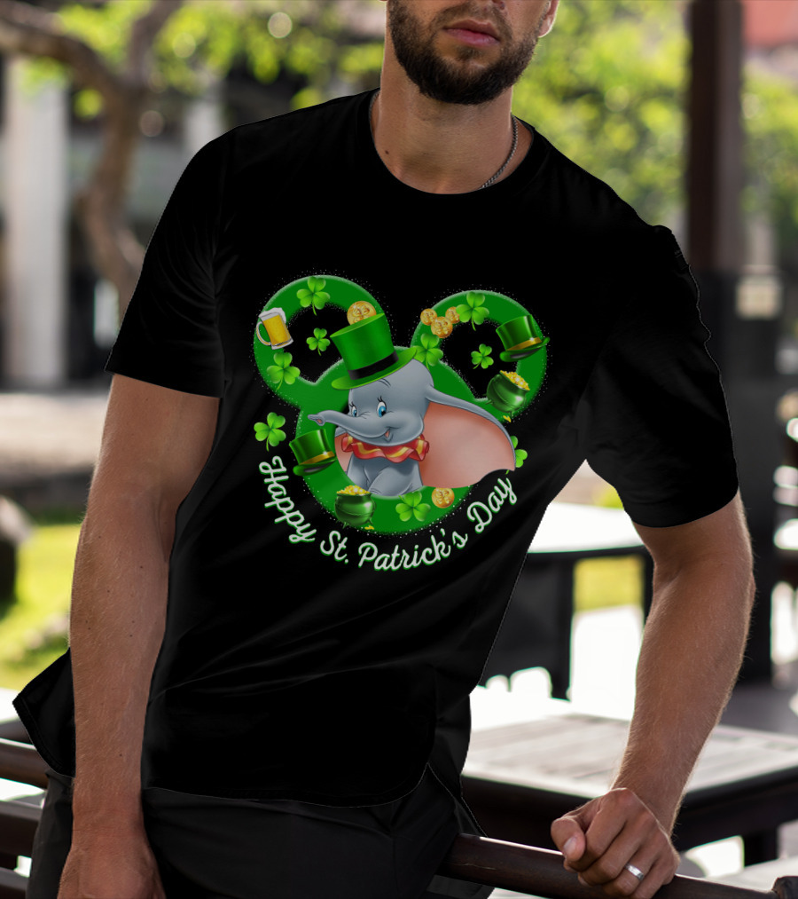 Dumbo Happy St. Patrick's Day With Shamrocks And Leprechaun Hat T-Shirt