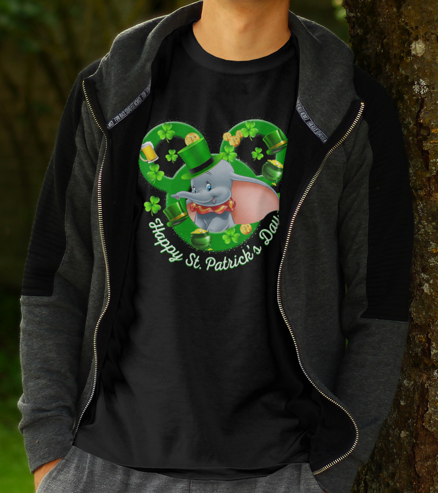 Dumbo Happy St. Patrick's Day With Shamrocks And Leprechaun Hat T-Shirt