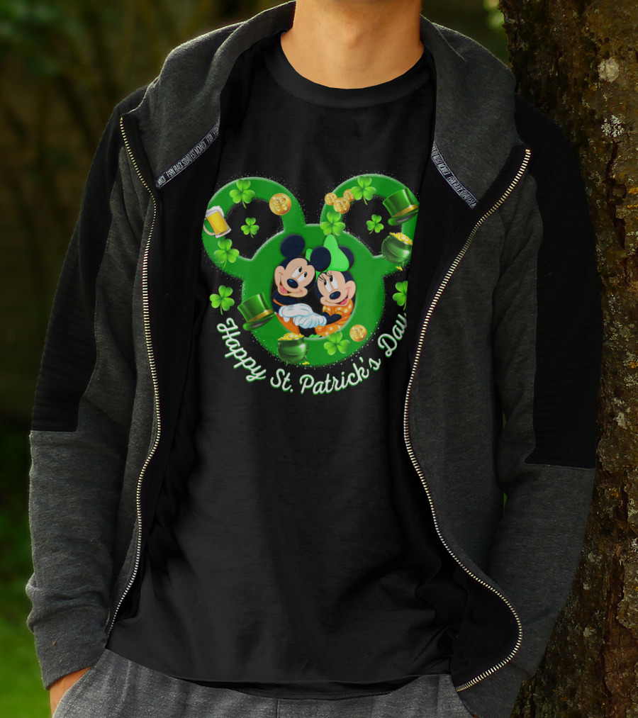 Happy St. Patrick's Day Mickey Minnie Shamrocks And Green Hats T-Shirt