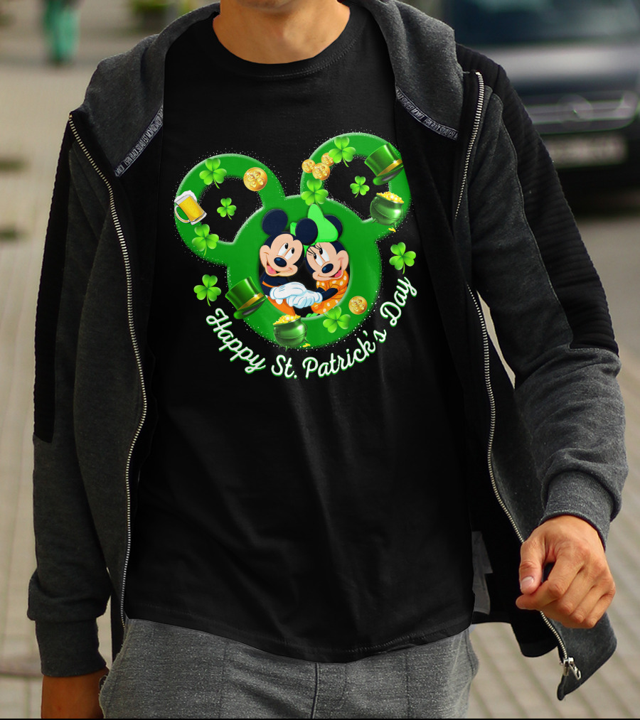 Happy St. Patrick's Day Mickey Minnie Shamrocks And Green Hats T-Shirt