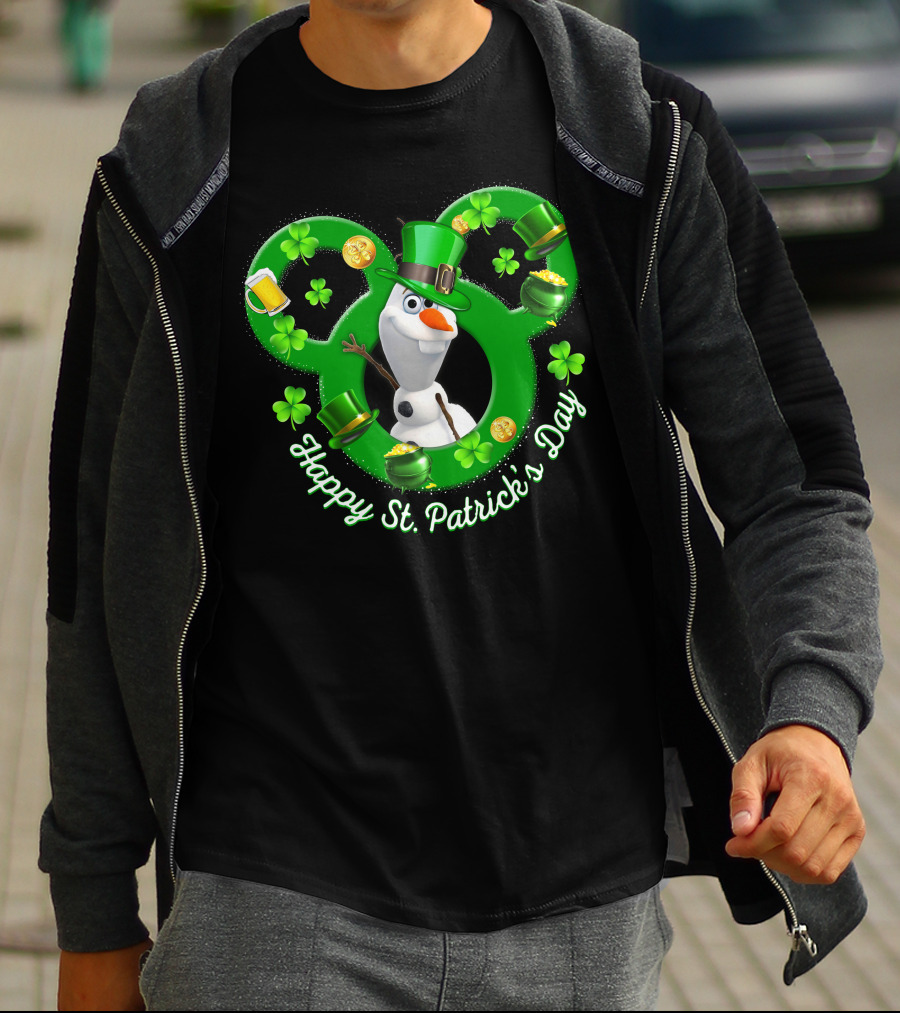 Olaf Happy St. Patrick's Day Mickey Mouse Shamrocks And Hats T-Shirt