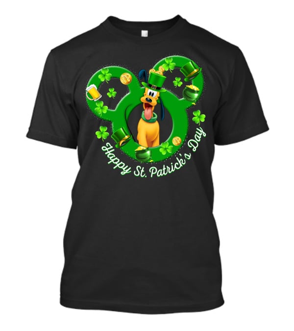 Happy St. Patrick's Day Pluto Mickey Ears Shamrocks Gold Coins T-Shirt