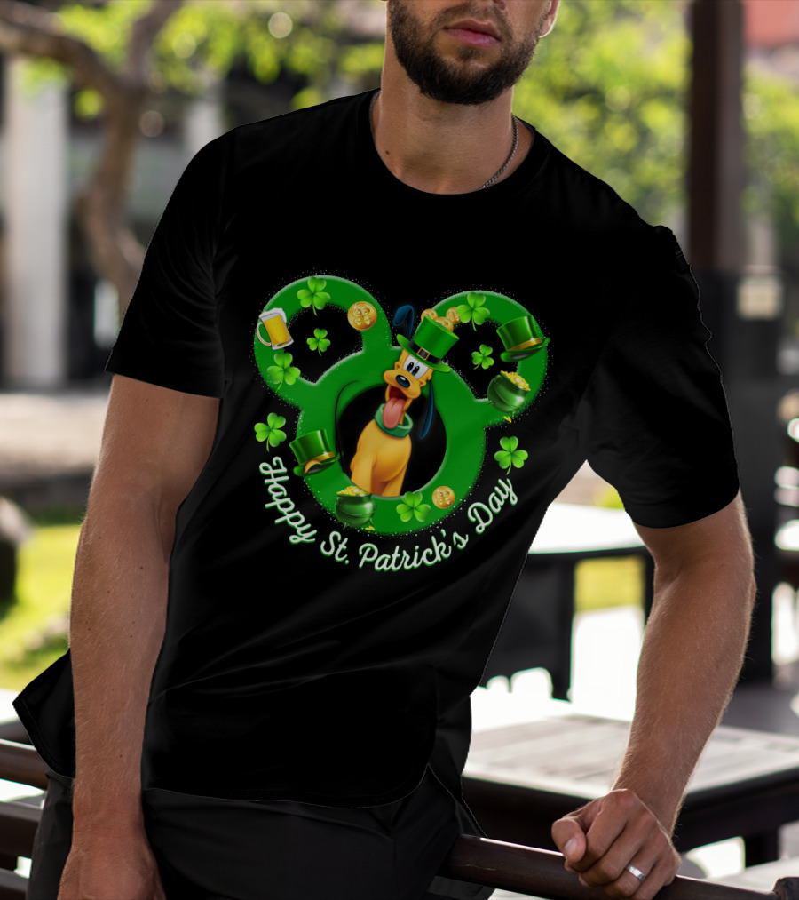 Happy St. Patrick's Day Pluto Mickey Ears Shamrocks Gold Coins T-Shirt