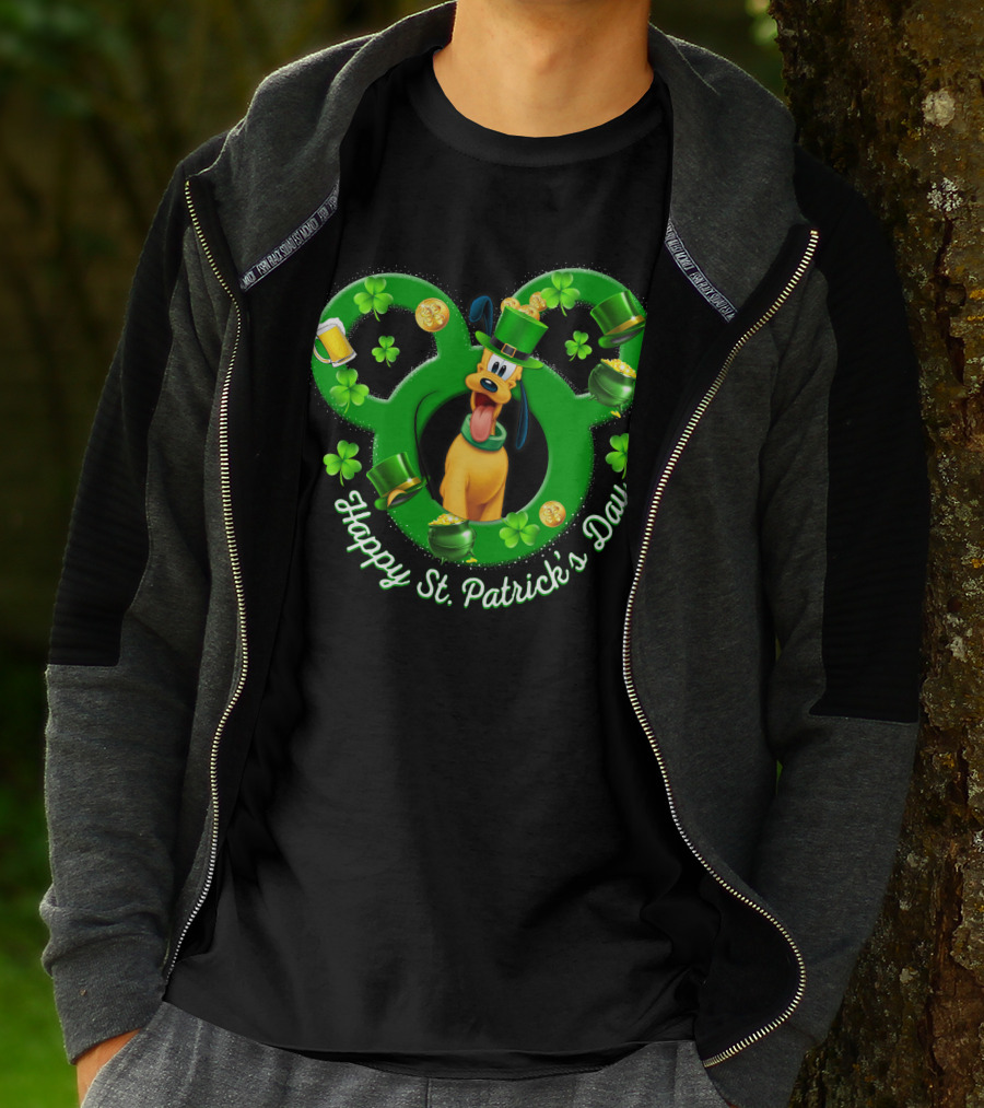 Happy St. Patrick's Day Pluto Mickey Ears Shamrocks Gold Coins T-Shirt
