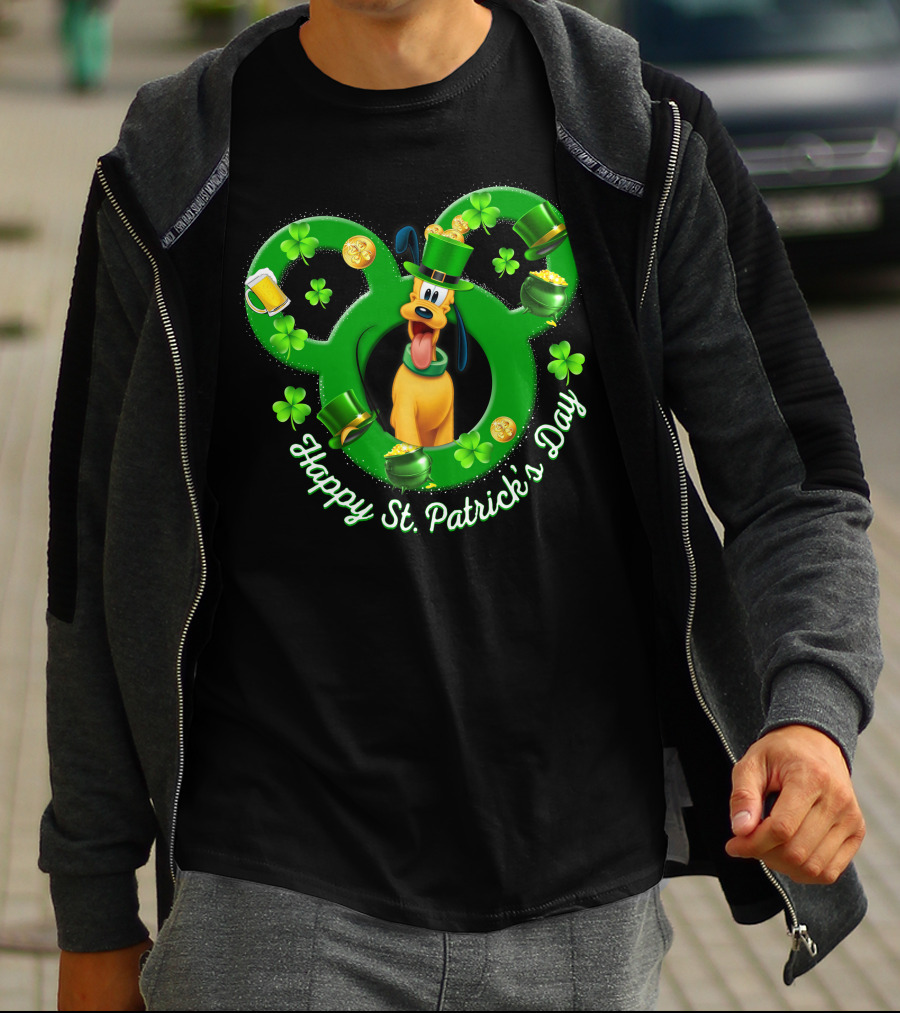 Happy St. Patrick's Day Pluto Mickey Ears Shamrocks Gold Coins T-Shirt