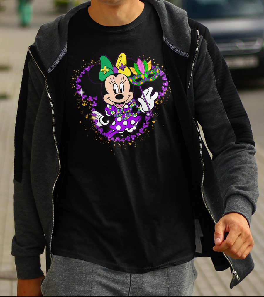 Minnie Mardi Gras Celebration With Mask And Beads T-Shirt