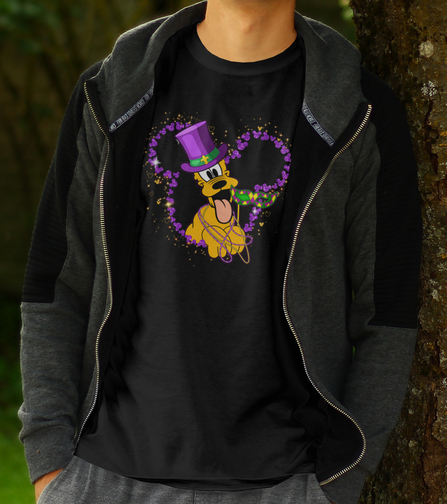 Pluto Mardi Gras Heart With Mask And Beads T-Shirt
